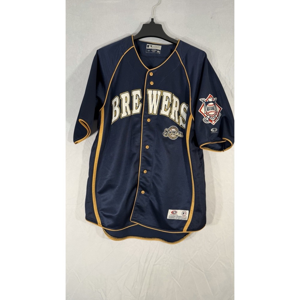 Vintage MILWAUKEE BREWERS Baseball Jersey Men's L Blue/gold True Fan Team - Picture 5 of 11